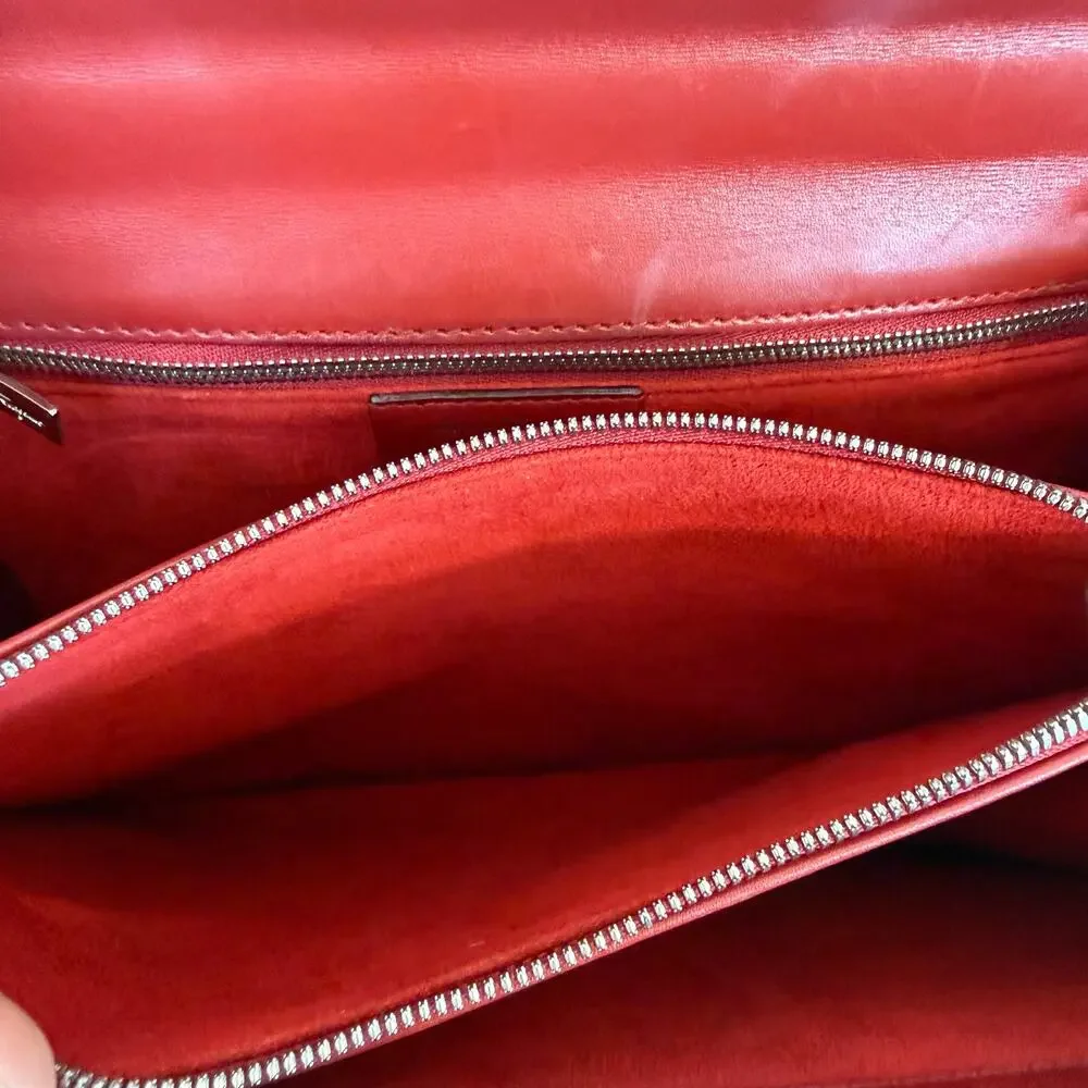Ferragamo Gancini Woven Top Handle Satchel Bag Red Leather Made in Italy